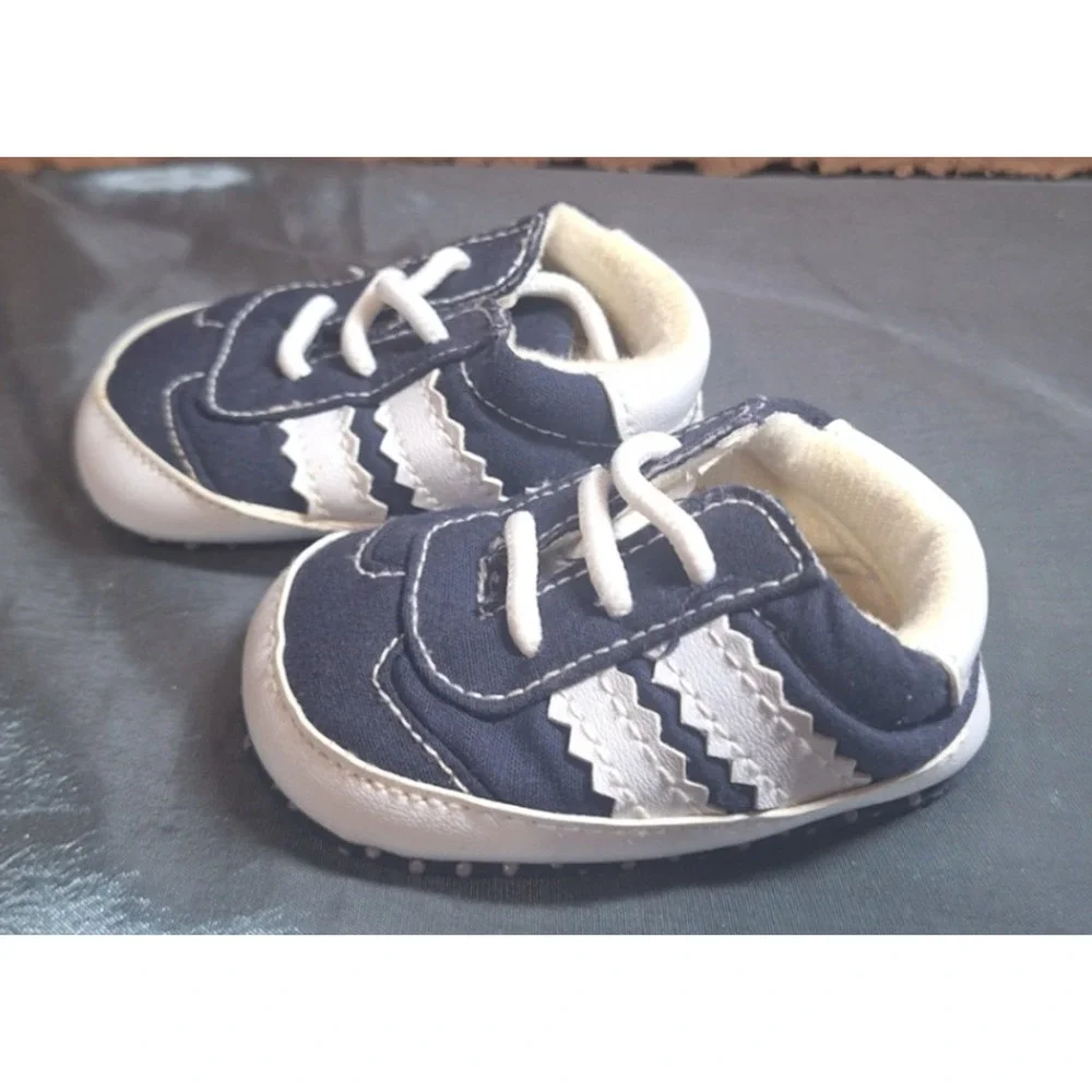 k-27 navy blue and white slip-on newborn crib shoes size 1
